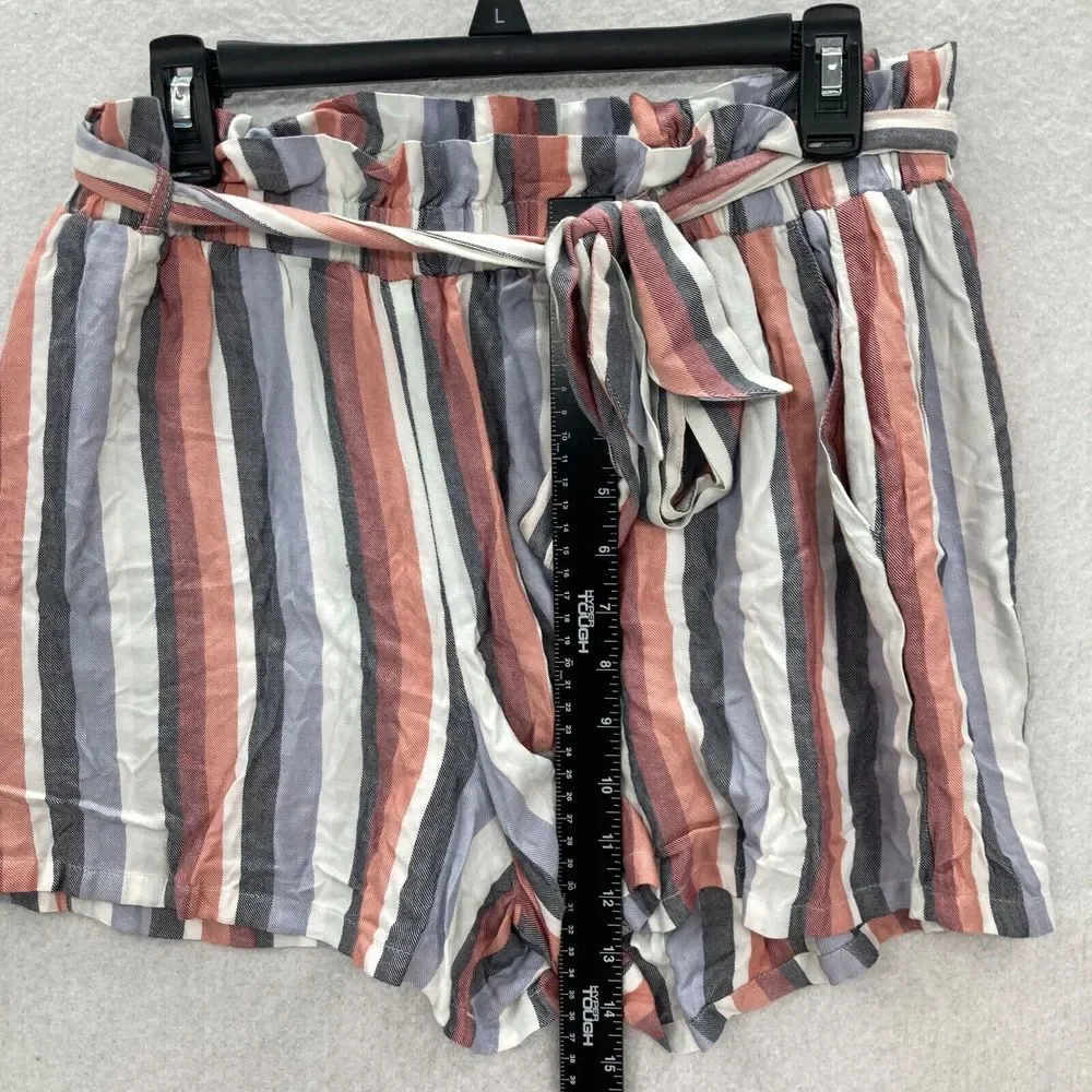 Hollister Womens Size L Red Striped Ultra High Rise Belted Shorts Stretch Fabric